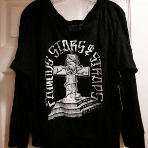 NWT Famous Stars & Straps ETERNAL CROSSES Flowy Long Sleeve Top Black M Jr